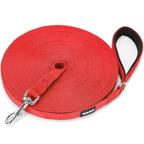 HAPPY HACHI Schleppleine für Hunde, 30m Schleppleine mit Gepolsterten Griff, Nylon Hundeleine mit Magischen Paste - Einfaches Sammeln, Robuste Trainingsleine für Große bis Kleine Hunde,Rot von HAPPY HACHI