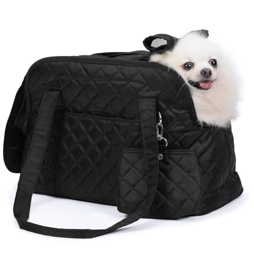 HAPPY HACHI Tragetasche Hund und Katzen, Hundetasche für Kleine Hunde mit Schultergurt und Fleece Matte, Tragbare Gepäckträger Mesh Atmungsaktiv Katzentragetasche bis 7 kg (Schwarz) von HAPPY HACHI