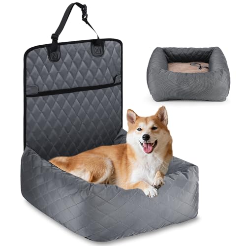 Hundebett Autositzbezug Pet Car Booster Seat 2 in 1 Front Back Protector Pet Lookout Tragbarer Autositzabdeckung Hundetransport Vordersitz mit dickem Zwinger und Sicherheitsgurt von HAPPY HACHI