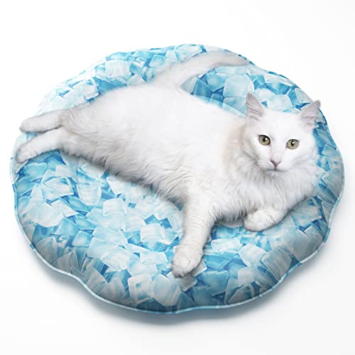 HAPPY HACHI Kühlmatte Hunde Katzen Rund 55CM, 30s Selbstkühlend Hundedecke Kühlend, Ungiftiges Gel kühlmatte für Katzen, Kühlmatte für Hunde im Sommer (Blauer Eiswürfel) von HAPPY HACHI