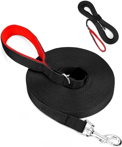 HAPPY HACHI Schleppleine für Hunde, 6m Schleppleine mit Gepolsterten Griff, Nylon Hundeleine mit Magischen Paste - Einfaches Sammeln, Robuste Trainingsleine für Große bis Kleine Hunde,Schwarz von HAPPY HACHI