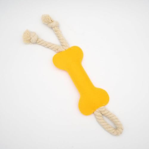 HAPPY JACKY Stoffspielzeug für Hunde in Knochenform mit Seil gelb | Ideal für Kau- und Wurfspiele | Perfekt für kleine bis große Hunde von HAPPY JACKY