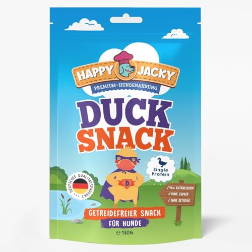 HAPPY JACKY Monoprotein Snack für ernährungssensible Hunde - ohne Zucker, ohne Getreide - 6 x 125g (6, Ente) von HAPPY JACKY