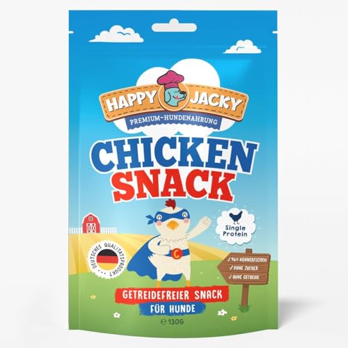 HAPPY JACKY Monoprotein Snack für ernährungssensible Hunde - ohne Zucker, ohne Getreide - 6 x 125g (6, Huhn) von HAPPY JACKY