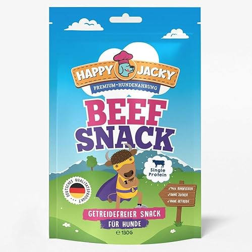 HAPPY JACKY Monoprotein Snack für ernährungssensible Hunde - ohne Zucker, ohne Getreide - 6 x 125g (6, Rind) von HAPPY JACKY