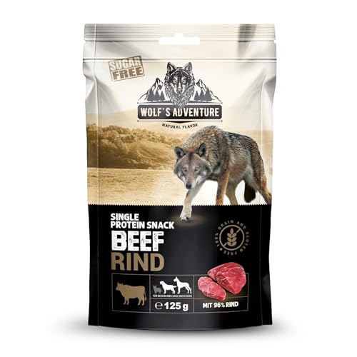 Wolf's Adventure Single Protein Snack 6x125g in Vier Wilden Geschmacksrichtungen Rind pur von HAPPY JACKY