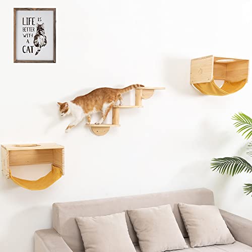 Katzen-Wandregale und Sitzstangen-Set mit Leiter, moderne Wandmontage, Katzenmöbel für Aktivitäten im Innenbereich, Klettern, Spielen und Lounge, 3-teiliges Set von HAPYKITYS