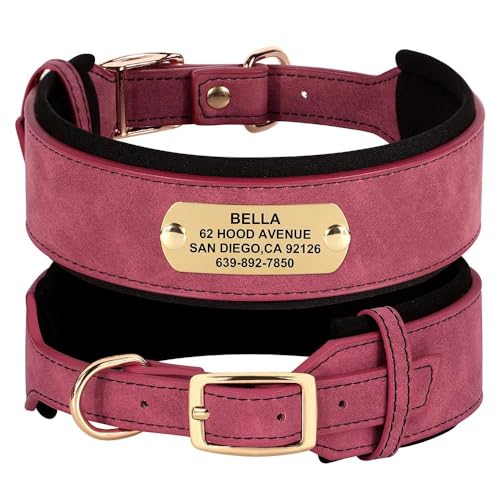 Breites Hundehalsband aus PU-Leder, personalisierbar, weich und bequem, Anti-Verlust, verstellbares Haustierhalsband, geeignet für Pit Bull Bulldogge, Französische Bulldogge, Rot, Größe L Breites Hundehalsband aus PU-Leder, personalisierbar, weich und bequem, Anti-Verlust, verstellbares Haustierhalsband, geeignet für Pit Bull Bulldogge, Französische Bulldogge, Rot, Größe L von YHTAKF