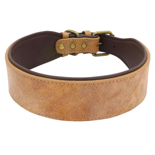 Breites Leder-Hundehalsband, verstellbar, PU-Leder, Haustierhalsband für mittelgroße und große Hunde, Pitbull, Bulldogge, Deutscher Schäferhund, Labrador, Braun, Größe XXL von HAQEPO