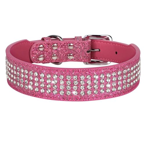 Breites Leder-Hundehalsband mit Glitzer-Strasssteinen, Glitzer, Diamanten, Haustierhalsband für mittelgroße und große Hunde, Deutscher Schäferhund, Französische Bulldogge, Labrador, G, L von HAQEPO