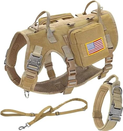 Großer Hund, Labrador, Deutscher Schäferhund, Training, Camping, Jagdgeschirr, Militärisches Taktisches Haustiergeschirr, Halsband-Leine-Set, Verstellbares Nylon-Haustiergeschirr, Halsband-Leine- von HAQEPO