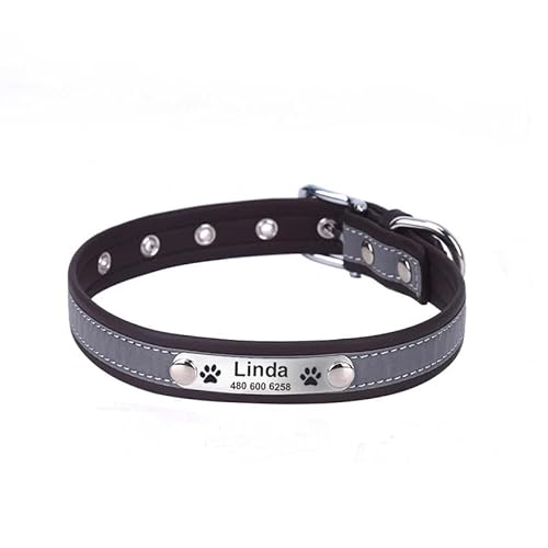 Hundehalsband aus Leder, personalisierbar, reflektierend, Anti-Verlust, verstellbar, für Labrador, Französische Bulldogge, Braue, Größe XL von HAQEPO