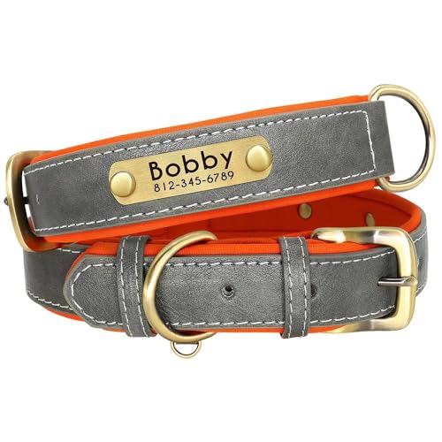 Hundehalsband aus PU-Leder, gepolstert, für kleine und mittelgroße Hunde, Mops, Chihuahua, Labrador, Grau, Größe S Hundehalsband aus PU-Leder, gepolstert, für kleine und mittelgroße Hunde, Mops, Chihuahua, Labrador, Grau, Größe S von YHTAKF