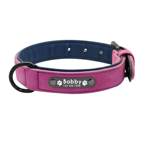 Hundehalsband aus PU-Leder, personalisierbar, mit Gravur, Namensschild, Anti-Verlust, verstellbares Haustierhalsband für Bulldogge, Beagle, Labrador, Deutscher Schäferhund, Lila, Größe M Hundehalsband aus PU-Leder, personalisierbar, mit Gravur, Namensschild, Anti-Verlust, verstellbares Haustierhalsband für Bulldogge, Beagle, Labrador, Deutscher Schäferhund, Lila, Größe M von YHTAKF