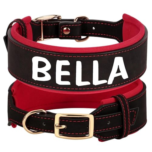 Hundehalsband für Haustiere, personalisierbar, breites Polster, PU-Leder, personalisierbar, Anti-Verlust, verstellbares Hundehalsband für kleine und mittelgroße Hunde, Schwarz, Größe L von HAQEPO