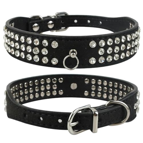 Hundehalsband mit Nieten, Wildleder, Strass, kleine und mittelgroße Katzen, verstellbares Leder-Halsband für kleine und mittelgroße Hunde, Chihuahua, Yorkshire Terrier, Schwarz, Größe S Hundehalsband mit Nieten, Wildleder, Strass, kleine und mittelgroße Katzen, verstellbares Leder-Halsband für kleine und mittelgroße Hunde, Chihuahua, Yorkshire Terrier, Schwarz, Größe S von YHTAKF