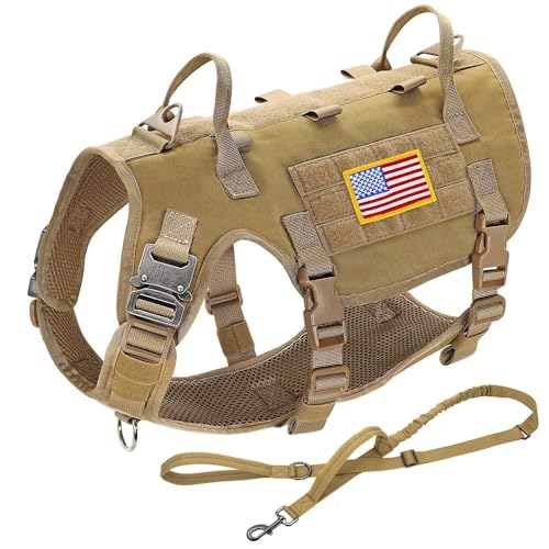 Military Tactical Dog Harness and Leash Set Outdoor Large Dog Camping Training Hunting Harness Vest Working Dog Adjustable Harness Vest with Handle,Khaki,M Military Tactical Dog Harness and Leash Set Outdoor Large Dog Camping Training Hunting Harness Vest Working Dog Adjustable Harness Vest with Handle,Khaki,M von YHTAKF