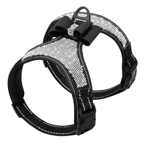 Outdoor Reflektierendes Hundegeschirr Nylon Verstellbare Hundegeschirr Weste Glänzende Strass Schleife Hundegeschirr Heimtierbedarf,C,S von HAQEPO