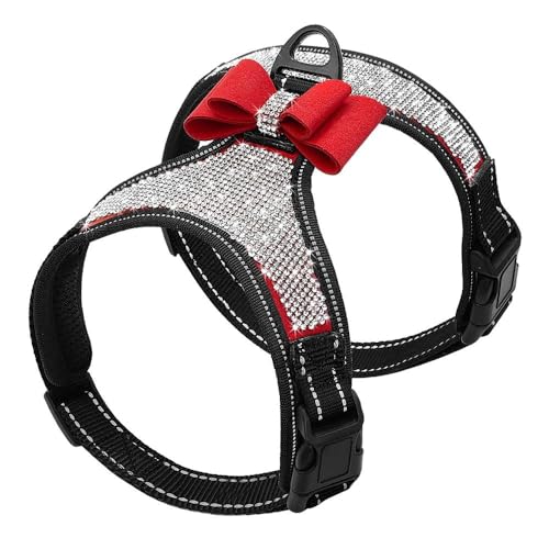 Outdoor Reflektierendes Hundegeschirr Nylon Verstellbare Hundegeschirr Weste Glänzende Strass Schleife Hundegeschirr Heimtierbedarf,E,L von HAQEPO