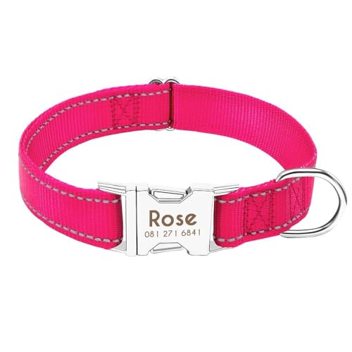 Personalisiertes Hundehalsband, reflektierend, Nylon, mit Anti-Verlust-Erkennungsmarke, Namensschild, Hundehalsband, verstellbar, Größe A, L von HAQEPO