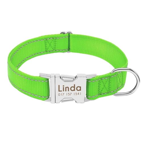 Personalisiertes Hundehalsband, reflektierend, Nylon, mit Anti-Verlust-Erkennungsmarke, Namensschild, Hundehalsband, verstellbar, Grün, S von HAQEPO