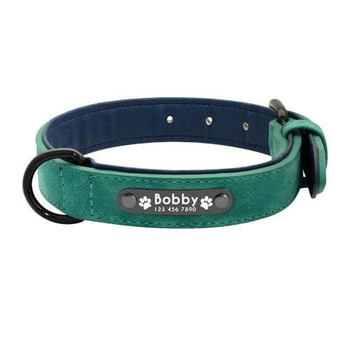 Personalisiertes Hundehalsband aus PU-Leder, individuell graviert, Namensschild, Anti-Verlust, verstellbares Haustierhalsband für Bulldogge, Beagle, Labrador, Deutscher Schäferhund, Grün, S Personalisiertes Hundehalsband aus PU-Leder, individuell graviert, Namensschild, Anti-Verlust, verstellbares Haustierhalsband für Bulldogge, Beagle, Labrador, Deutscher Schäferhund, Grün, S von YHTAKF