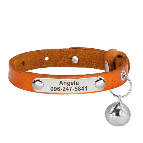 Personalisiertes Katzenhalsband, verstellbar, Anti-Verlust-Leder, Haustierhalsband, personalisierbar, für kleine und mittelgroße Hunde und Katzen, Telefonnummer, Gelb, S Personalisiertes Katzenhalsband, verstellbar, Anti-Verlust-Leder, Haustierhalsband, personalisierbar, für kleine und mittelgroße Hunde und Katzen, Telefonnummer, Gelb, S von YHTAKF