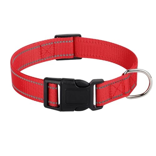 Verstellbares Katzen- und Hundehalsband, reflektierend, Nylon, weich und bequem, Haustierhalsband für Chihuahua, Mops, Labrador, Französische Bulldogge, Rot, Größe S von HAQEPO