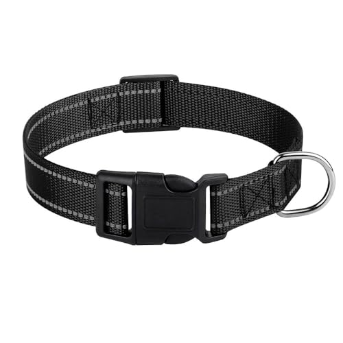 Verstellbares Katzen- und Hundehalsband, reflektierend, Nylon, weich und bequem, Haustierhalsband für Chihuahua, Mops, Labrador, Französische Bulldogge, Schwarz, Größe L von HAQEPO