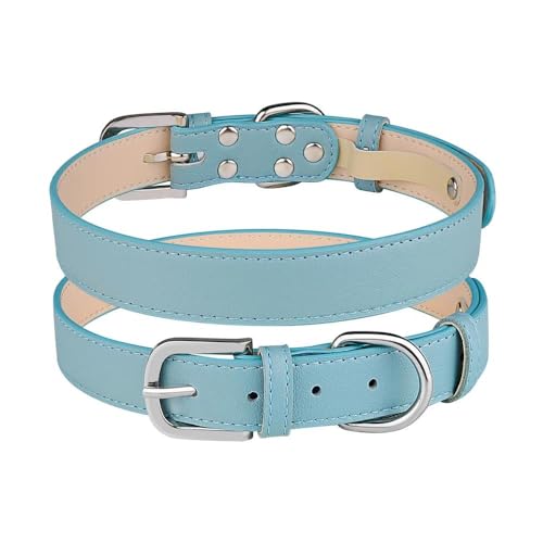 Weiches und bequemes Hundehalsband aus PU-Leder, verstellbares Hundehalsband, einfarbig, Haustierhalsband für Husky, Chihuahua, Mops, Labrador, Blau, Größe M von HAQEPO