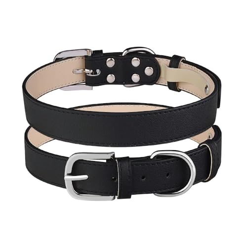 Weiches und bequemes Hundehalsband aus PU-Leder, verstellbares Hundehalsband, einfarbig, Haustierhalsband für Husky, Chihuahua, Mops, Labrador, Schwarz, Größe S von HAQEPO