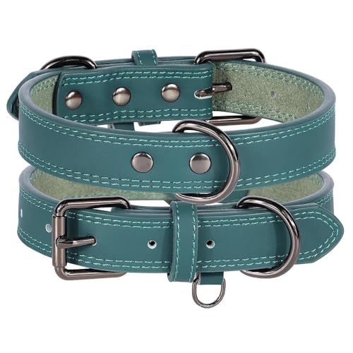 Weiches und bequemes Hundehalsband aus echtem Leder, verstellbar, für Deutscher Schäferhund, Labrador, Französische Bulldogge, Braun, Schwarz, Grün, Größe L von HAQEPO