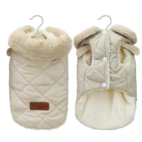 Winter-warmer Pelzkragen, Kleine Und Mittelgroße Hundewelpenjacke, Outdoor, Winddicht, Wasserdicht, Chihuahua, Mops, Hund, Katze, Kleidung, Baumwolle, Haustierjacke, Kleidung, Kleidung,Beige,L von HAQEPO