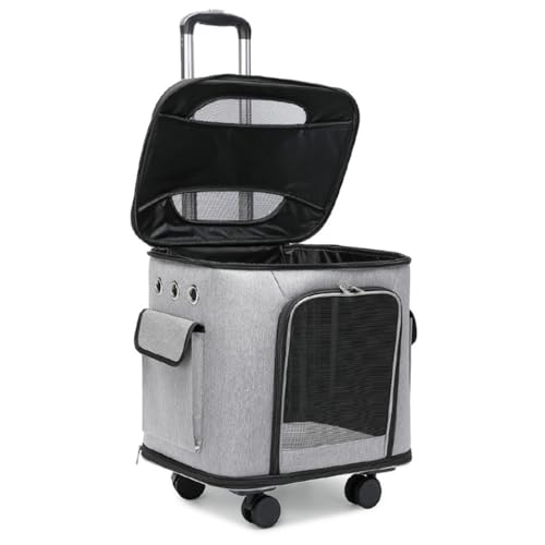 Haustier-Reisetasche, atmungsaktiver Trolley für Hund und Katze, Premium-Katzen-/Hunde-Kinderwagentragetasche mit Rollen, Transport-Reisebox, Haustier-Kinderwagen-Wagen mit bequemem Kissen (Farbe: von HAQMG