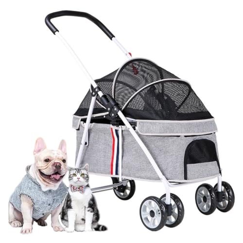 Hundewagen für kleine Hunde bis zu 20 kg, Haustier-Kinderwagen für Katzen/Hunde, Reißverschlussloser Einstieg, Reise-Kinderwagen, Katzenkutsche, Tragetasche, Hundewagen mit verstellbarer Markise von HAQMG