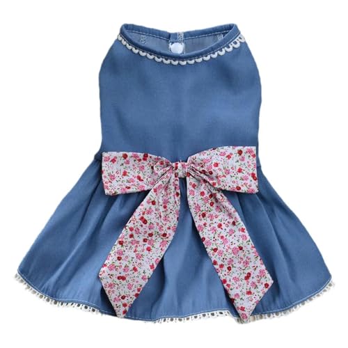 HARBINGG Hundepullover Denim Prinzessin Rock Bequeme Hund Kleid Jeans Spitze Haustier Kleider Für Sommer Tragen Elegante Bowknot-Blau-L von HARBINGG