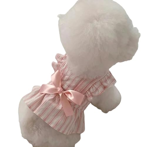 HARBINGG Hundepullover Haustier Hund Gestreifte Prinzessin Kleider Nettes Frühling Sommer Welpen Kleid Katze Bogen Rosa Lila Rock Haustier Kleidung-Rosa-S 1.5-2.5Kg von HARBINGG