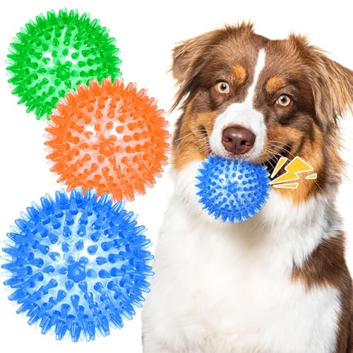 HAREDIG 8.9 cm Hundespielzeugball, 3 Stück, quietschende Kauspielzeugbälle, Spikey Hundebälle, interaktives Apportierspielzeug für kleine, mittelgroße und große Haustier-Hundespielzeug von HAREDIG