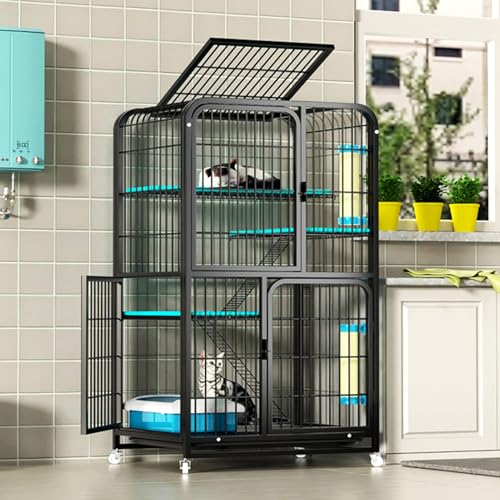 4-stöckiger Katzenkäfig, Großes Katzengehege auf Rädern, Katzenkäfig Condo Indoor-Laufstall, DIY-Laufstall for Haustierkäfige, Ideal for Katzen und andere kleine Tiere(Black,78 * 55 * 137cm) von HARELA