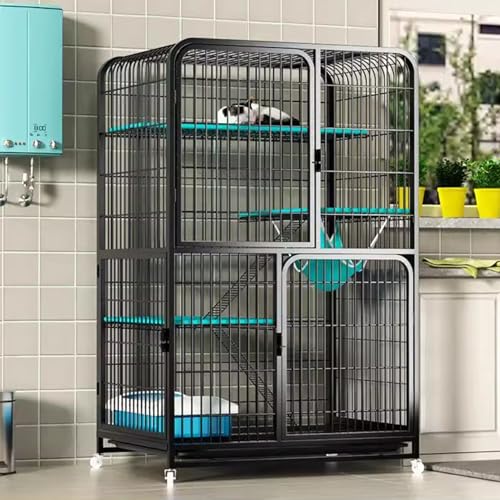 4-stöckiger Katzenkäfig, Großes Katzengehege auf Rädern, Katzenkäfig Condo Indoor-Laufstall, DIY-Laufstall for Haustierkäfige, Ideal for Katzen und andere kleine Tiere(Black,94 * 64 * 150cm) von HARELA