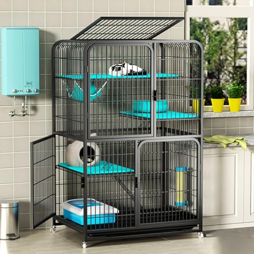 4-stöckiger Katzenkäfig, Großes Katzengehege auf Rädern, Katzenkäfig Condo Indoor-Laufstall, DIY-Laufstall for Haustierkäfige, Ideal for Katzen und andere kleine Tiere(Black,94 * 64 * 170cm) von HARELA