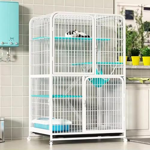 4-stöckiger Katzenkäfig, Großes Katzengehege auf Rädern, Katzenkäfig Condo Indoor-Laufstall, DIY-Laufstall for Haustierkäfige, Ideal for Katzen und andere kleine Tiere(White,94 * 64 * 150cm) von HARELA