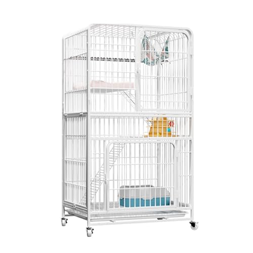 4-stöckiger Katzenkäfig Freilaufgehege Katzen, Metallkäfig für kleine Haustiere, Outdoor-Katzenhaus mit 4 Räder, Tierkäfige für 1–3 Katzen, Hase(White,78 * 55 * 137cm) von HARELA