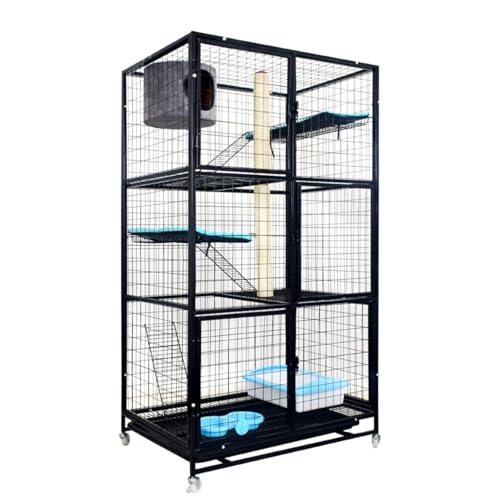 Freilaufgehege Katzen 3-stöckig Katzengehege, DIY-Katzenlaufstall, Multifunktion Katzenhaus mit Rädern und ausziehbarem Tablett, Ideal für Katzen und andere kleine Tiere(96 * 64 * 170cm) von HARELA