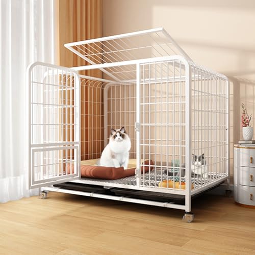 Großer Katzenkäfig für den Innenbereich, DIY-Katzengehege, Haustier-Laufstall für Den Innenbereich auf Rädern, Ausziehbares Tablett, Ideal für Katzen und andere kleine Tiere(White,110 * 74 * 96cm) von HARELA