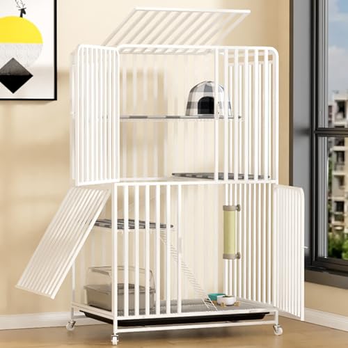 Großer Katzenkäfig für den Innenbereich, Multifunktion Katzenhaus mit Rädern, ausziehbarem Tablett, Katzenkäfig Condo Indoor-Laufstall, Zaun für 1–3 Katzen(White) von HARELA