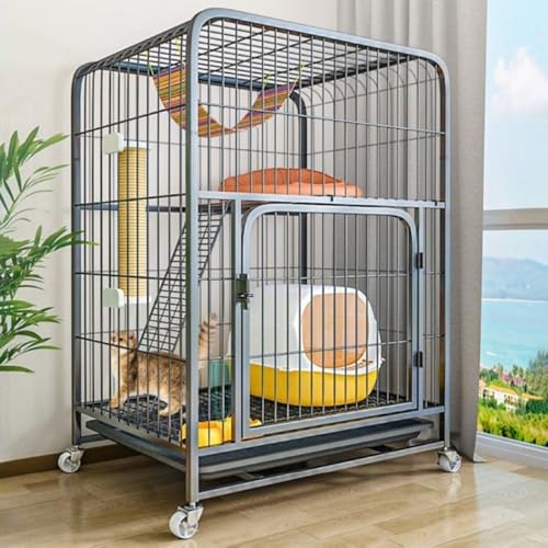 Katzen Freilaufgehege Katzenvoliere, Großes Katzengehege auf Rädern, Ausziehbares Tablett, Metallkäfig für kleine Haustiere, Ideal für Katzen(Black) von HARELA