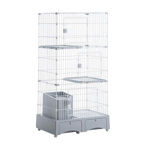 Katzenhaus Outdoor Catio Kitty Gehege, Multifunktion Katzenhaus mit Rädern, Ausziehbares Tablett, DIY-Laufstall für Haustierkäfige, Balkon Drinnen Draußen Metall Käfig für 1-2 Katze(Grey,82*56.3*157cm von HARELA