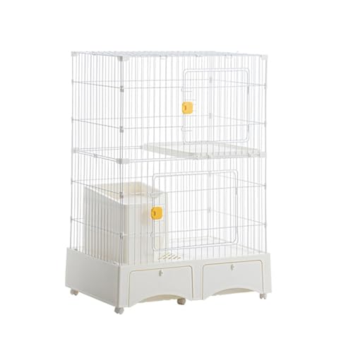 Katzenhaus Outdoor Catio Kitty Gehege, Multifunktion Katzenhaus mit Rädern, Ausziehbares Tablett, DIY-Laufstall für Haustierkäfige, Balkon Drinnen Draußen Metall Käfig für 1-2 Katze(White,82*56.3*112c von HARELA