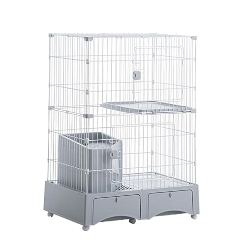 Katzenhaus Outdoor Catio Kitty Gehege, Multifunktion Katzenhaus mit Rädern, Ausziehbares Tablett, DIY-Laufstall für Haustierkäfige, Balkon Drinnen Draußen Metall Käfig für 1-2 Katze(Grey,82*56.3*112cm von HARELA